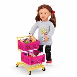 Best Sale ✨ Our Generation Grocery Day Shopping Cart Pink & Yellow Accessory Set for 18" Dolls ⌛