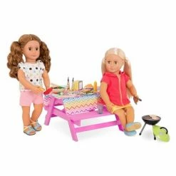 Best Pirce 😍 Our Generation Picnic Table Set with Play Food Accessories for 18" Dolls - Pink 😀